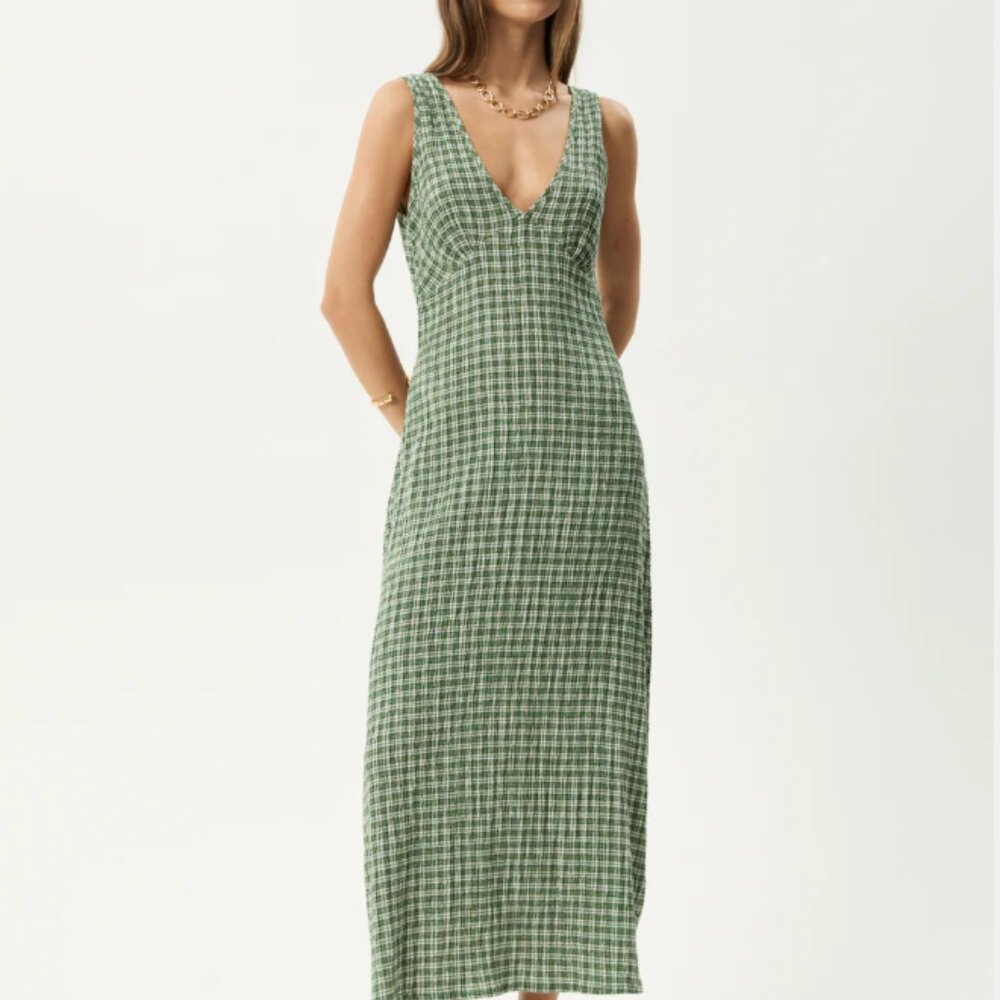 Afends Green Gingham Midi Dress